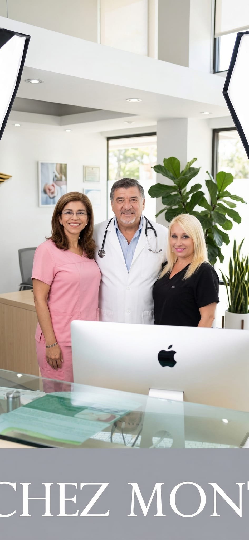 Dr. Sanchez Montano and his team at the clinic reception